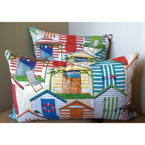 Richloom SOLARIUM BEACH HUTS 14X24 LUMBAR OUTDOOR Zipper Throw Pillow Cover NEW - Picture 5 of 10